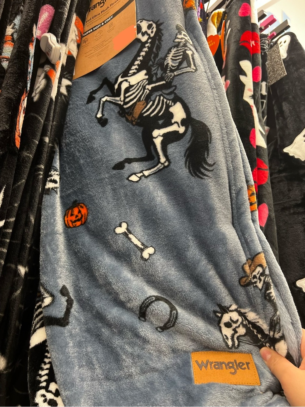 Wrangler Gray Halloween Skeleton Horse Plush Throw Blanket